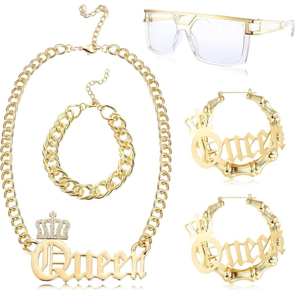 80s/90s Hip Hop Queen Costume Jewelry Accessories Set For Women Party Wear